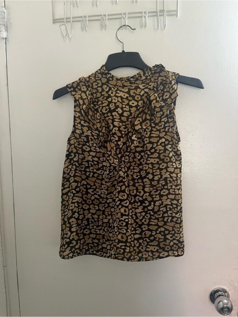 Who What Wear Black and Mustard Animal-Print Mock Neck Camisole